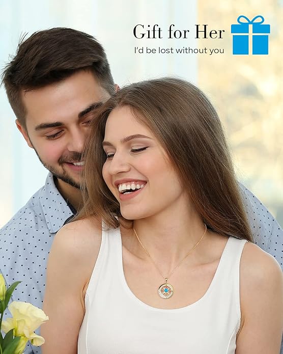 S925 Necklace Gift for Wife |Compass Jewelry |Women Anniversary |Sterling Silver |Girlfriend Birthday Gifts for Her Valentines |I'd be Lost without You |Jewel 18K Gold - Bloomnest