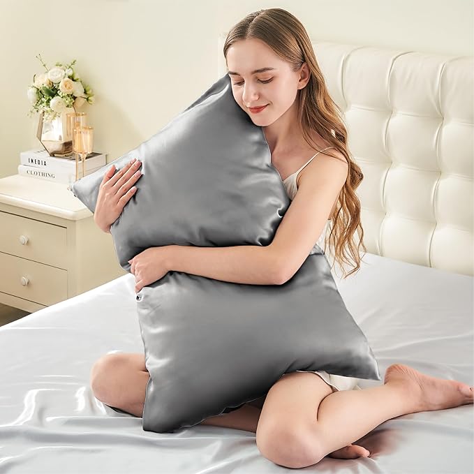 INFIIXSO Mulberry Silk Pillow Case King Size, Silk Pillowcase with Hidden Zipper 20"x36", Extraordinary Smooth and Soft Pillow Cases for Hair and Skin(Dark Grey, 1 Pack) - Bloomnest