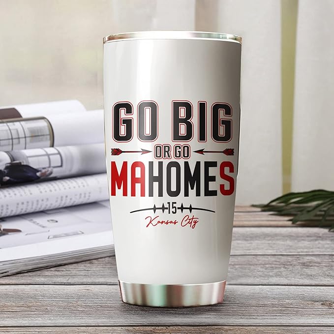 Patrick Mahomes II Tumbler - Go Big Or Go Mahomes - Coffee Tea Mug Insulated Tumbler With Lid - Birthday, Thanksgiving, Christmas Day Gifts For Football Fans - 20 Oz| Stainless Steel Mug - Bloomnest