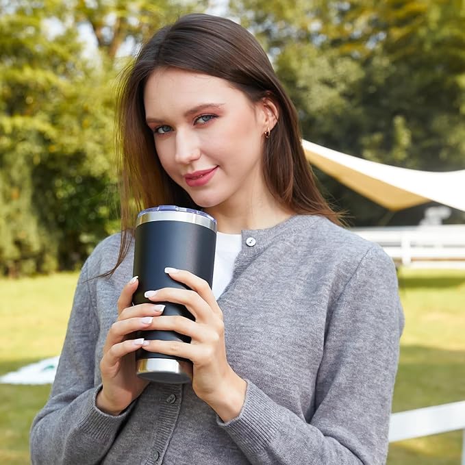 MEWAY 30oz Insulated Tumbler With Lids and Straws,Stainless Steel Double Vacuum Coffee Tumbler Cup, Brush, Durable Powder Coated Coffee Cup for Cold & Hot Drinks, Office, Travel(Black,4 PACK) - Bloomnest