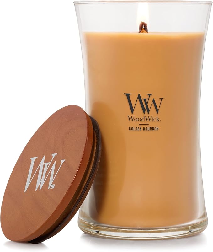 WoodWick Golden Bourbon Holiday Candle Gifts for Women and Men, 21.5 oz Large Hourglass Candle with Crackling Wick - Bloomnest