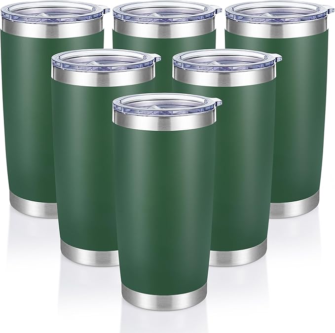 20 oz Tumblers Bulk Stainless Steel Tumbler with Lid Double Wall Vacuum Insulated Coffee Mug 20oz Powder Coated Cup for Hot and Cold Drinks, Dark Green, 6 pack - Bloomnest