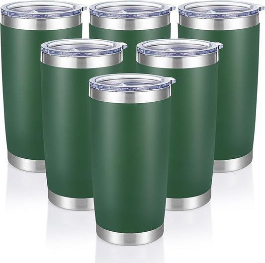 20 oz Tumblers Bulk Stainless Steel Tumbler with Lid Double Wall Vacuum Insulated Coffee Mug 20oz Powder Coated Cup for Hot and Cold Drinks, Dark Green, 6 pack - Bloomnest