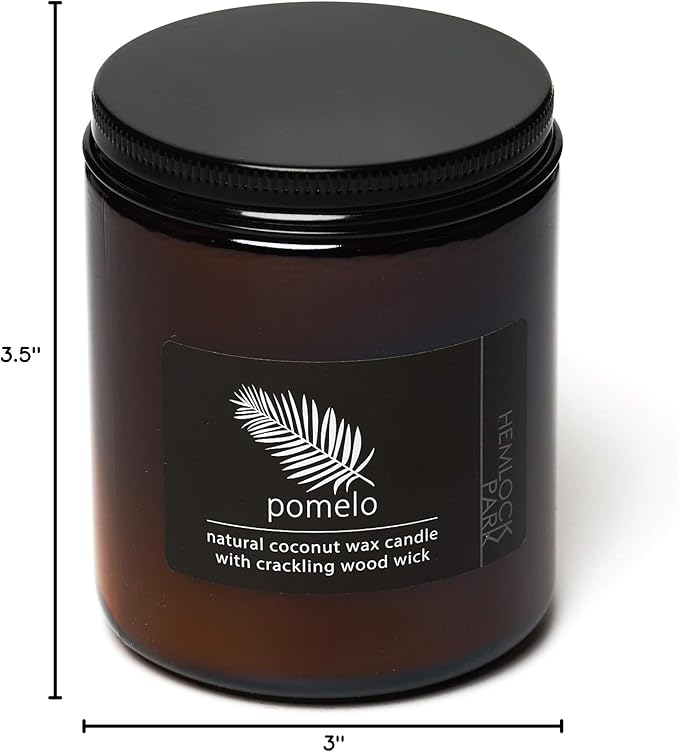 Hemlock Park Crackling Wood Wick Candle Handcrafted with Natural Coconut Wax (Standard 8 oz, Pomelo Citrus) - Bloomnest