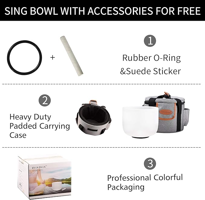 RYAN DVAN 10 Inch G Note Frosted Throat Chakra Crystal Singing Bowl with Free Heavy-Duty Carrying Case and Suede Striker O-Ring - Bloomnest