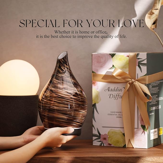 Porseme 280ml Essential Oil Diffuser Glass Color Changing Aroma Air Diffusers Aromatherapy Ultrasonic Cool Mist Humidifier 7 Running Hours Waterless Auto-Off for Sleeping, Yoga, Office (Dark Golden) - Bloomnest