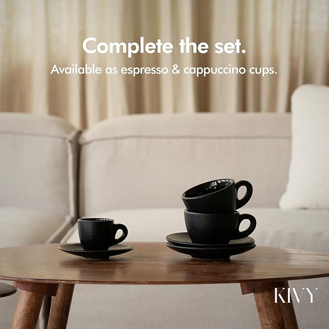 KIVY Cappuccino cups set of 4 [8oz] - Thick-walled stoneware cappuccino cup set for latte art - Latte mugs - Latte cups - Latte mug - Coffee cup black - Ceramic latte cup and saucer - Bloomnest