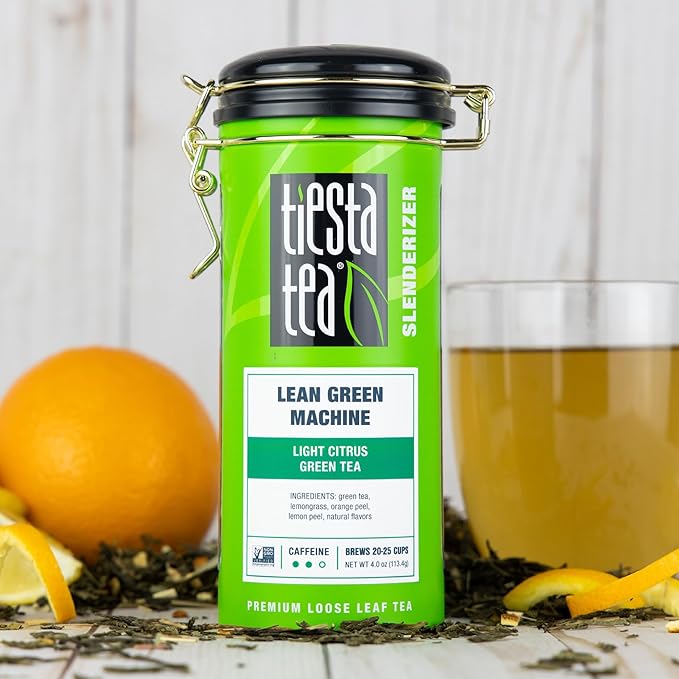 Tiesta Tea - Lean Green Machine, Loose Leaf, Light Citrus Green Tea, Premium Loose Leaf Blend, Medium Caffeinated, Brews Up to 50 Cups, 4 Ounce Refillable Tin - Bloomnest