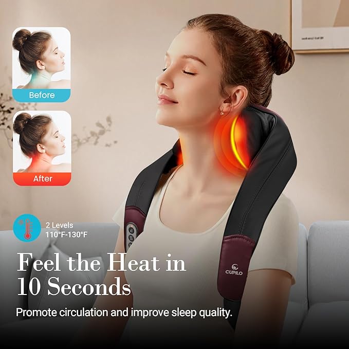 Shiatsu Neck Massager with Heat - Cordless 4D Expert Neck Shoulder Massage for Pain Relief,Upgarded Kneading Massager for Muscle Relaxation,Ideal Gift for Her,Him - Bloomnest