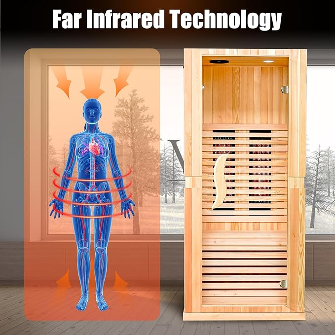 Infrared Home Sauna Room 1 Person Low emf far Infrared Infrared Sauna with Red Light Therapy/Bluetooth Speakers/Personal Indoor Dry Heat Sauna for Home Gym-Made from Pinus sylvestris Bloomnest