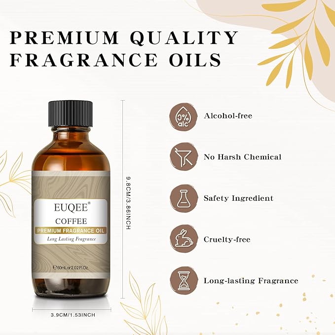 EUQEE 60ML Coffee Fragrance Oil 2.02 Fl oz Premium Fragrance Essential Oils with Glass Dropper for Diffuser, DIY Bath Bombs, Aromatherapy, Soap Candle Making - Bloomnest