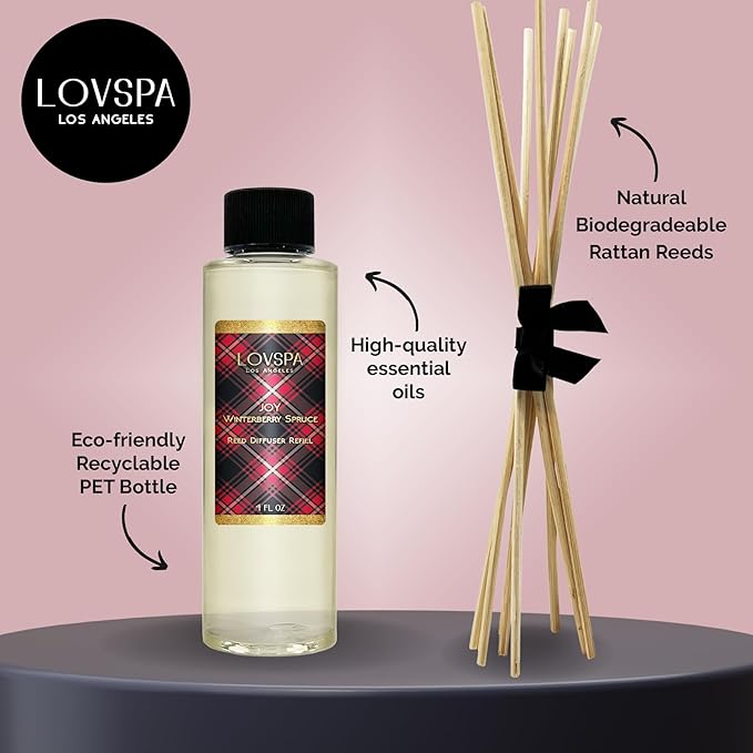LOVSPA Joy Winterberry Spruce Diffuser Oil - Holiday Essential Oils for Diffuser Refill & Air Freshener Room Spray - Long-Lasting & Natural Home Fragrance, Scented Oil for Diffusers, USA Made, 4oz - Bloomnest