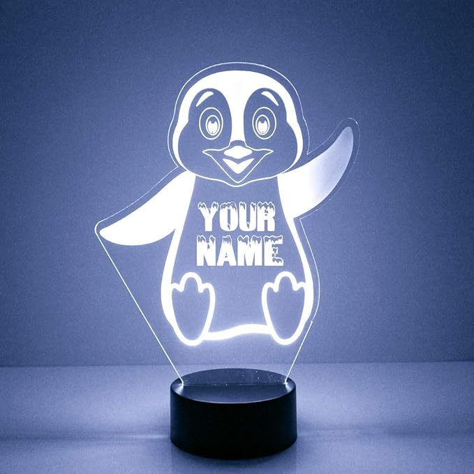 Penguin Custom 3D Illusion Lamp with Remote | LED Night Light with Personalized Name, Logo, Image, Design | 4 Modes, 16 Light Colors | USB or Battery Power | Made in The USA - Bloomnest