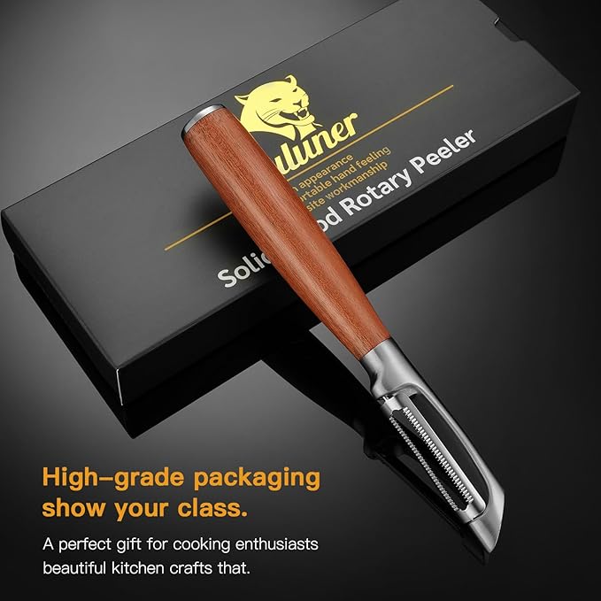Serrated Blade Premium I Type 304 Stainless Steel Multifunctional Kitchen Peeler Real Wood Handle Ultra Sharp Blade Vegetable Potato Apple(Aosuan) - Bloomnest