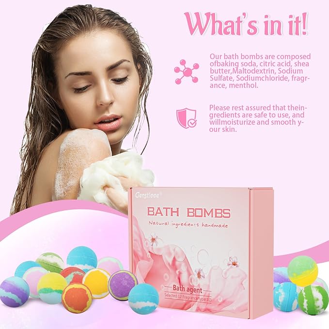 5.3 OZ Extra Large Bath Bombs Gift Set for Women, Girlfriend, Adults, Girls, Kids, 12 Pcs XXL Organic Natural Handmade Bathbombs for Skin Moisturizing, Bubble Spa Bath, Mothers Day Gift for Wife - Bloomnest