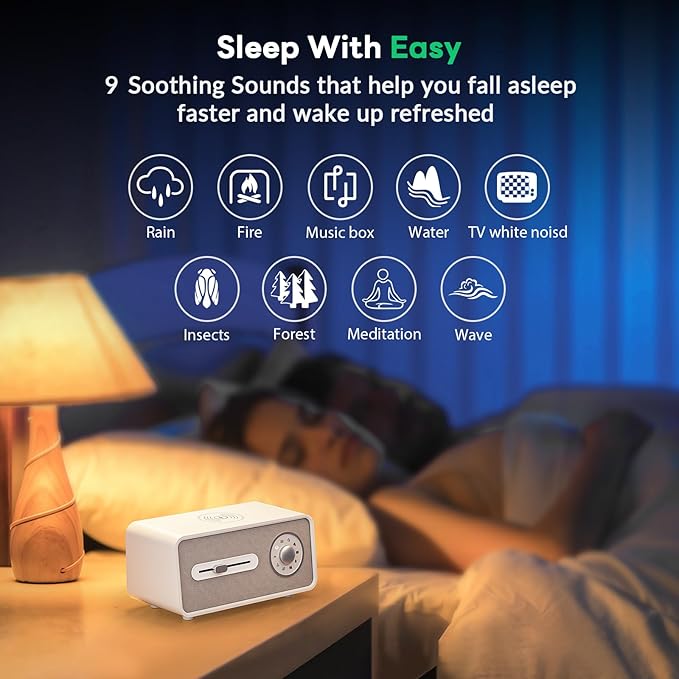 White Noise Sound Machine for Sleeping,9 Natural and Soothing Sounds,Wireless Charger,Music Play for Bedroom and Outdoor,White Noise Sound Machine for Baby,Kids,Adults