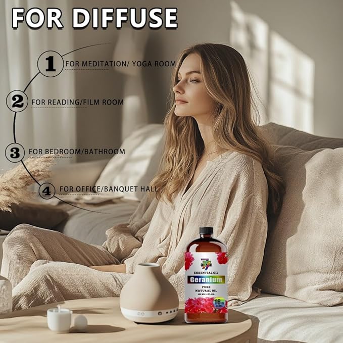 Geranium Essential Oil (16 oz / 480 ml) – Geranium Oils for diffusers, humidifiers, Home Baths, Cleaning Products, Yoga, DIY Soaps and DIY Scented Candles - Bloomnest