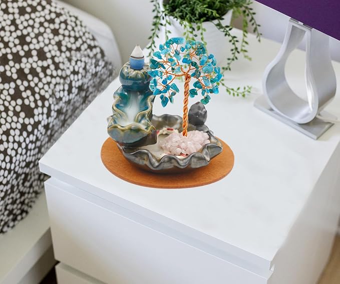 Waterfall Burner, Crystal Tree Backflow Incense Holder, with 30 Incense Cones, 30 Incense Stick, 1 Healing Crystal Necklace, Aromatherapy Anxiety Relief Items, Mom Gifts for Christmas - Bloomnest