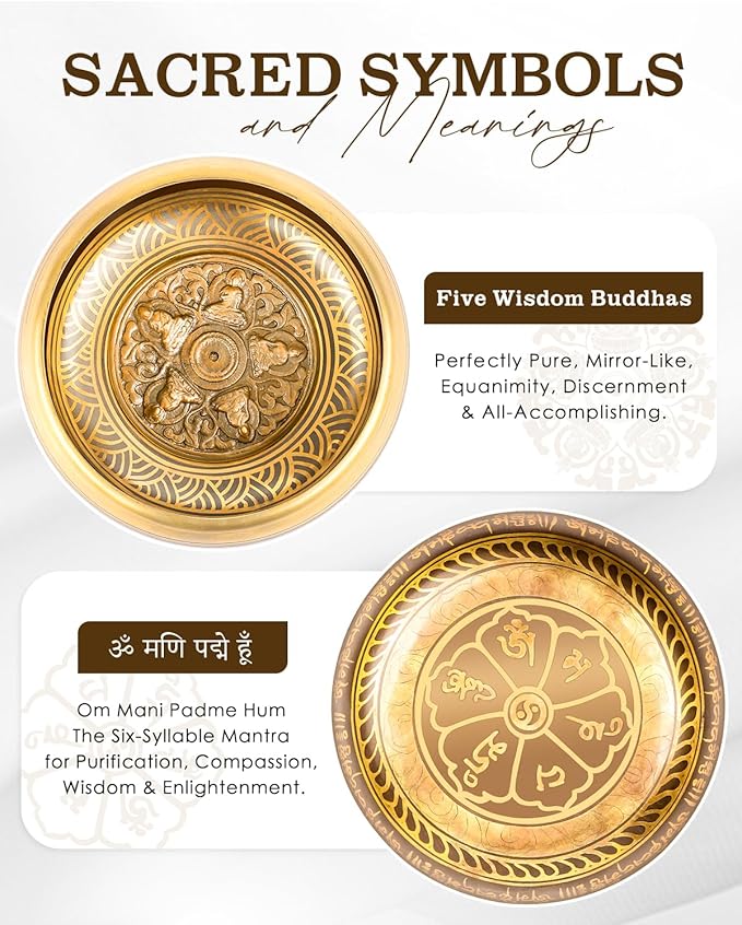 Tibetan Singing Bowls, Authentic Meditation Sound Bowls Handcrafted in Nepal for Yoga, Chakra Healing, Mindfulness, Self Care Spiritual Gifts for Women