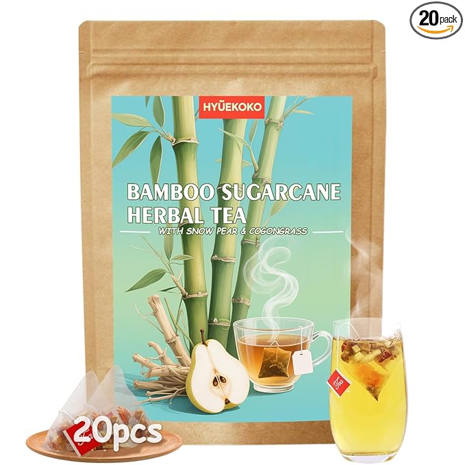 20 Bags Sugarcane Imperata Root Pear Tea, Caffeine-Free Natural Ingredients Herbal Tea Bags, Supports Lung Cleanse, No Additives, Daily Enjoyment Tea for Men & Women - Bloomnest