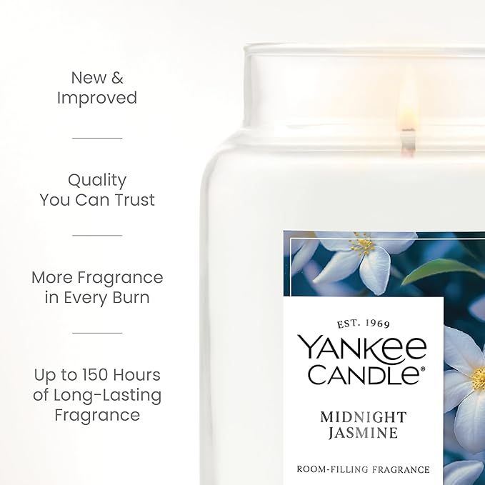 Yankee Candle Midnight Jasmine Scented Candle, 22oz Large Jar with up to 150 Hour Burn Time, Giftable - Bloomnest