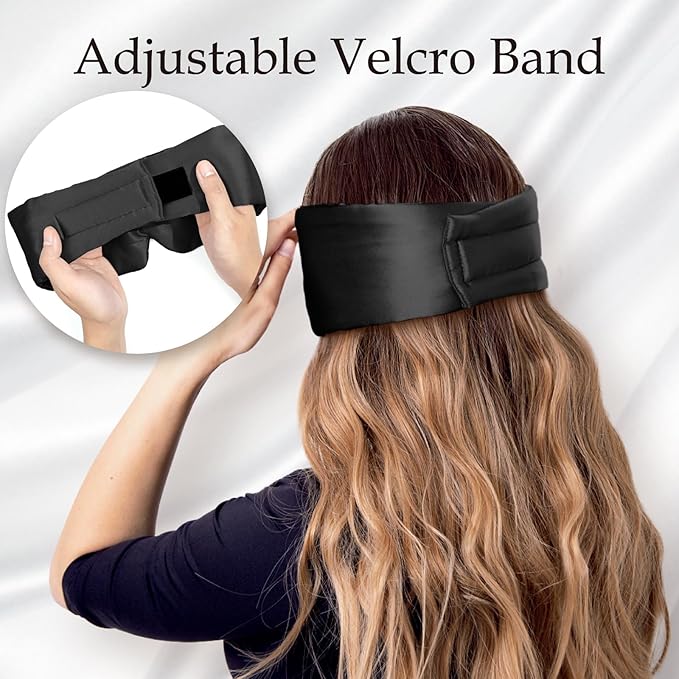 Zenssia 100% Mulberry Silk Sleep Mask Eye Mask for Man and Woman with Adjustable Headband, Full Size Large Sleep Mask & Blindfold for Total Blackout for All Night Sleep, Travel & Nap- Black - Bloomnest
