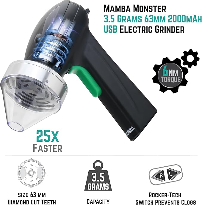 Mamba Monster 3.5g Silver USB Electric Herb Grinder. Large Capacity Portable Metal Herbal Machine & Spice Mill for the Kitchen - Bloomnest