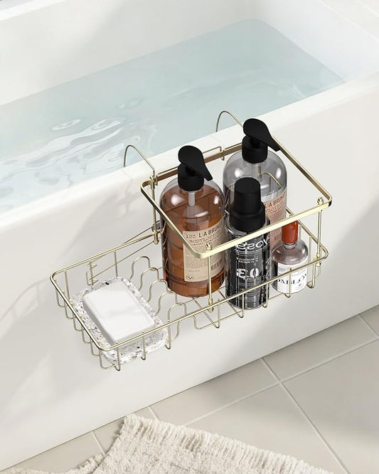 Rustproof Hanging Shower Caddy for Bathtub, Stainless Steel Shower Caddy for Tub Side, Hanging Shower Organizer Basket for Shampoo, Conditioner, Soap & Bath Accessories, Easy Install, Bronze Gold - Bloomnest