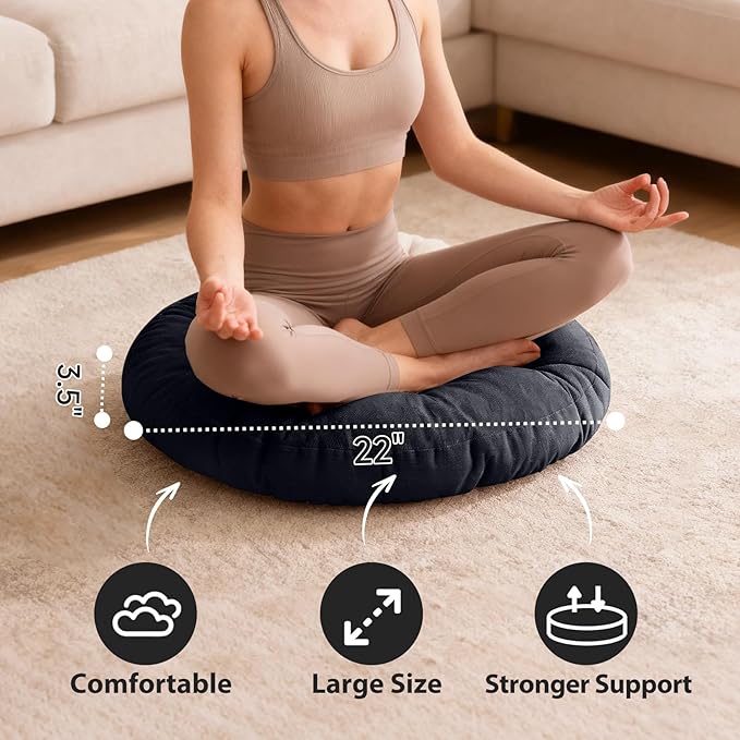Tiita Floor Pillows Cushions Round Chair Cushion Outdoor Seat Pads for Sitting Meditation Yoga Living Room Sofa Balcony 22x22 Inch, Black - Bloomnest