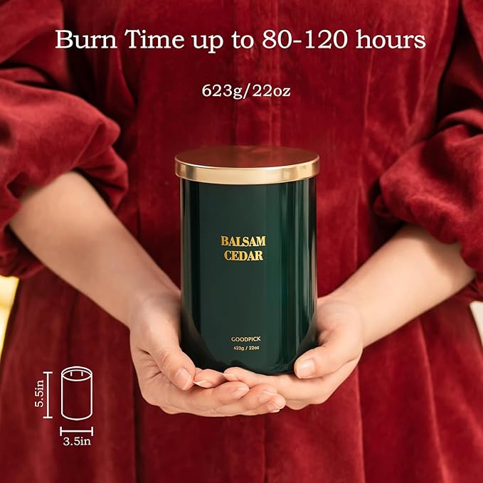 Goodpick Balsam Cedar Candle 22 oz, Pine Candles for Home Scented, Winter Candle for Classic Luxury Aromatherapy, Big Green Soy Candles, Large Jar Candle Gifts for Christmas, Birthday, Men, 2 Wicks - Bloomnest
