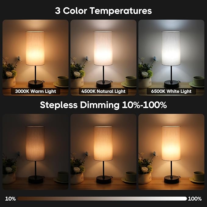 Unicozin 17Inch Table Lamp, 3 CCT 3000K/4500K/6500K & RGB Color Changing, Stepless Dimmable Bedside Lamp for Reading, Ambience Nightstand Light for Home Decor Party, Grey Shade - Bloomnest