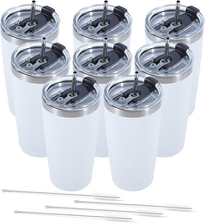 Dongni 20oz Tumbler Bulk Stainless Steel Vacuum Insulated Tumblers with Lid Double Wall Travel Mug Powder Coated Coffee Cup, Suitable for Ice Drinks and Hot Beverage（White 8 pack） - Bloomnest