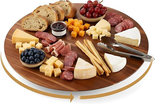 21" Acacia Wood Turntable Organizer | Lazy Susan for Table Top, Cabinet or Pantry | Wooden Rotating Tray for Kitchen Countertop, Durable, Easy to Clean, No Assembly Needed - Bloomnest