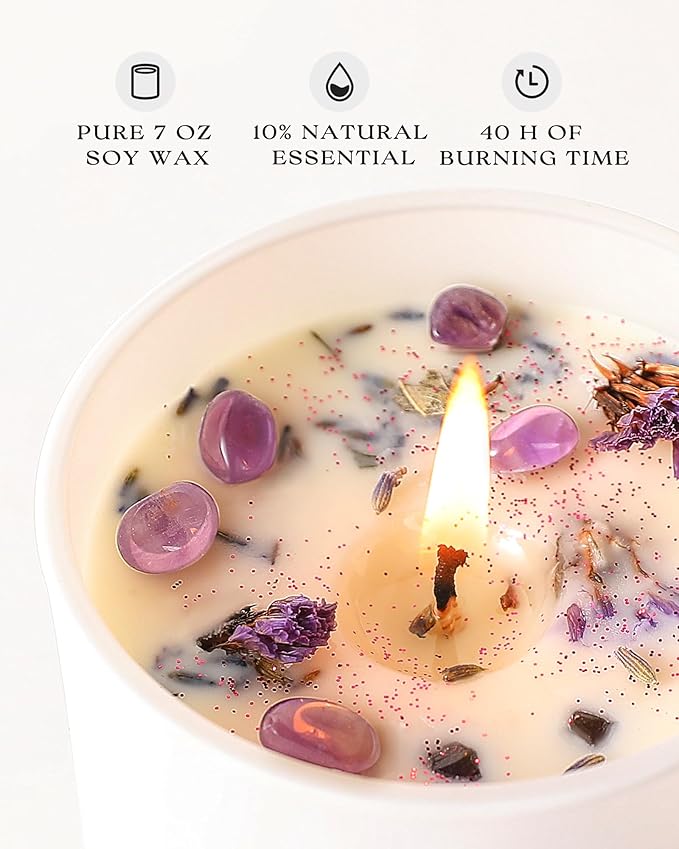 AOOVOO Lavender Candles Set for Women - 4 Pack Candles for Home Scented, 28 oz 200 Hour Long Lasting Aromatherapy Candle with Crystals Inside, Birthday Gifts Christmas Candle for Women Mom - Bloomnest