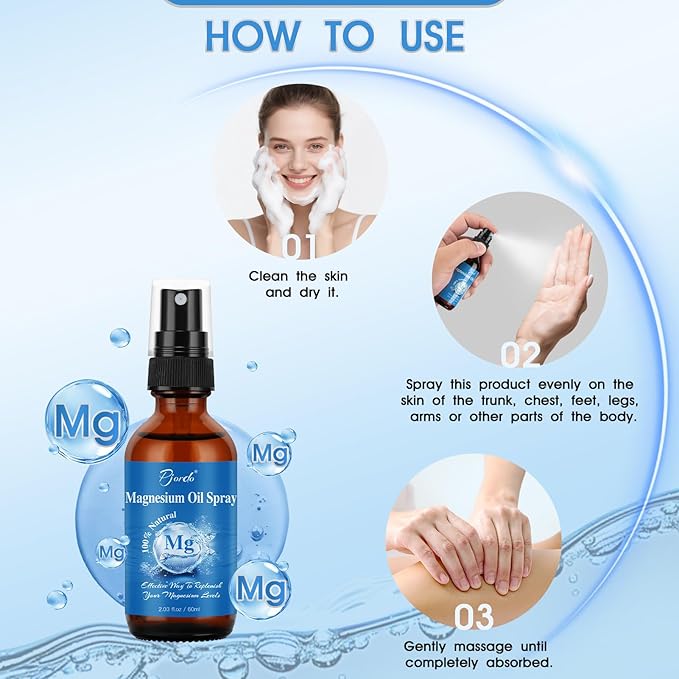 Magnesium Oil Spray for Feet, Body & Sleep, 100% Pure & Natural Organic Topical Magnesium Chloride Oil Spray for Caring Body, Easy to Carry and Use, Rapidly Absorbed - Bloomnest