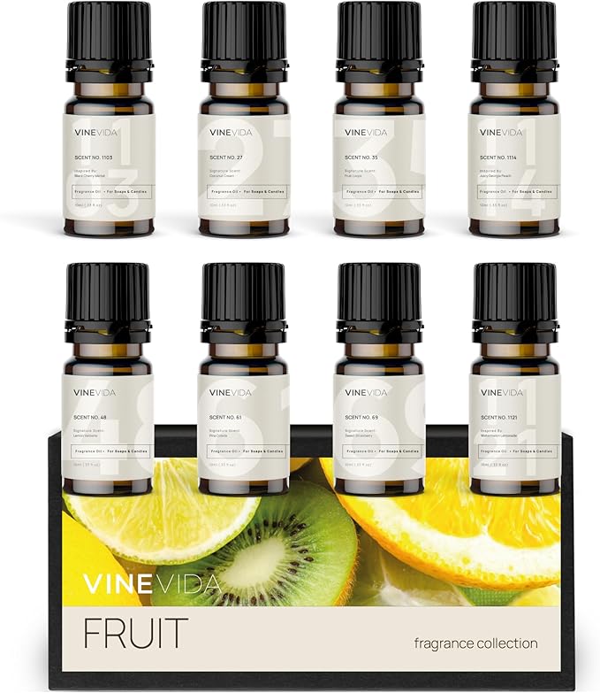 VINEVIDA [Set of 8] Fruit Scents for Candle Making, Made in USA Candle Fragrance Oil, Soap Making Essential Oils, Diffuser Oil Scents - Bloomnest
