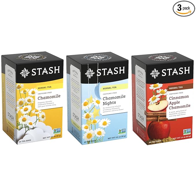 Stash Tea Sweet Dreams Chamomile Tea Sampler - Assortment of Non-Caffeinated Herbal Teas with No Artificial Ingredients, 18-20 Count (Pack of 3) - Bloomnest