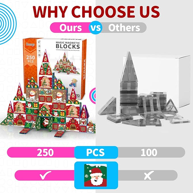 250 PCS 3D STEM Educational Magnetic Tiles for Kids Magnetic Blocks for Kids Magnetic Building Blocks Set - Bloomnest