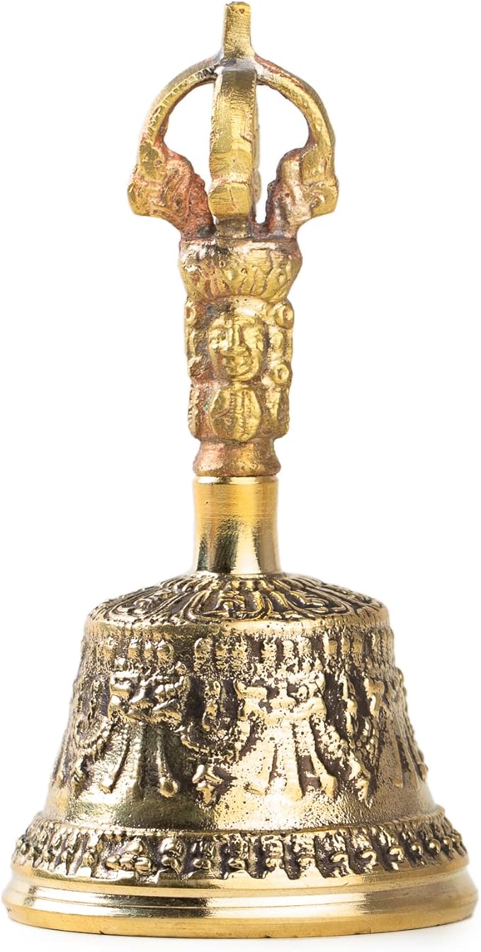 Mini Tibetan Bell Bajra Set - Dharma Object Alter Pray Singing Bowl Hand Bell Handmade Buddhist Meditation Bell by Himalayan Bazaar (4-Inch) HimalayanBazaar