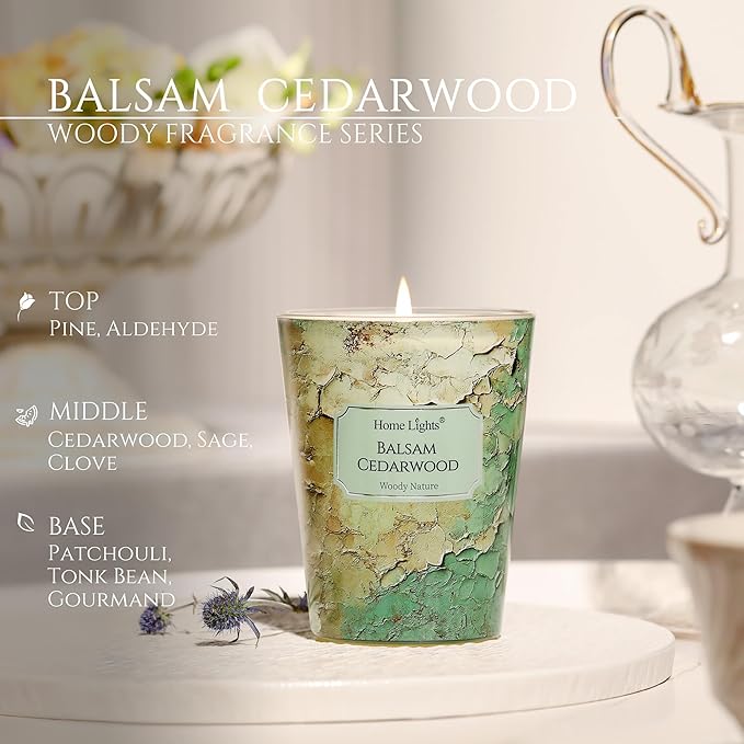 HomeLights Balsam Cedarwood Scented Candles | 6.7oz Soy Candles Industrial Chic Large Candle Jars | Ideal Candle Gifts for Events, Home Decor Stress, Relief & Relaxation - Bloomnest
