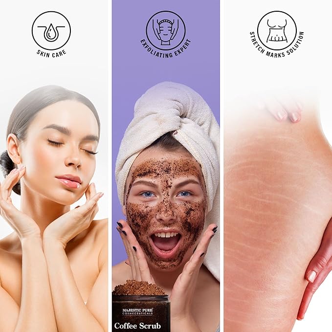 MAJESTIC PURE Arabica Coffee Scrub - All Natural Exfoliating Body Scrub for Skin Care, Stretch Marks, Acne & Cellulite, Reduce the Look of Spider Veins, Eczema, Age Spots & Varicose Veins - 10 Ounces - Bloomnest