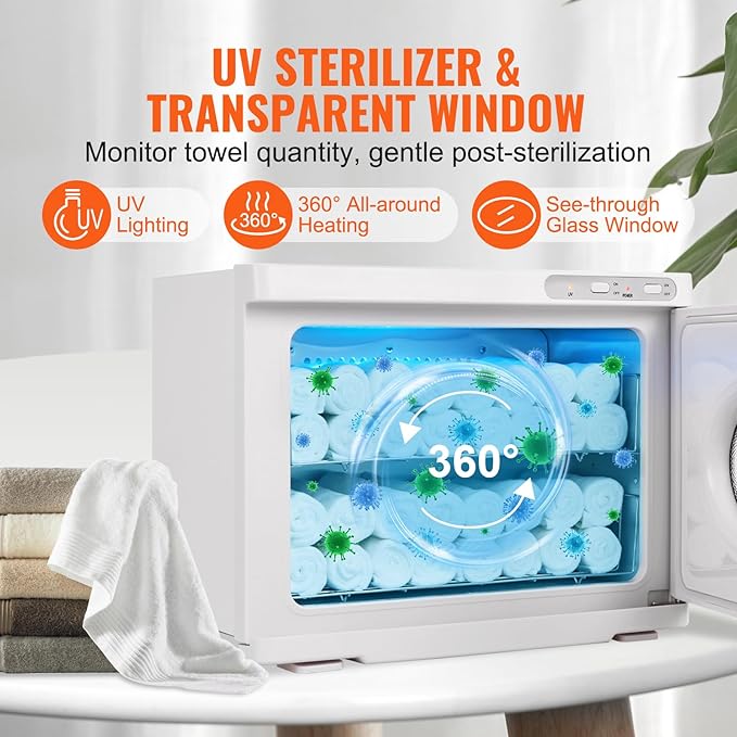 VEVOR 23L Large Capacity Hot Warmers with See Through Window, Two Stainless Steel Racks, Holds up 50-60 Towels, 2-in-1 Quick and All-Round Heating for Facials, SPA, Massage, Salon, White - Bloomnest