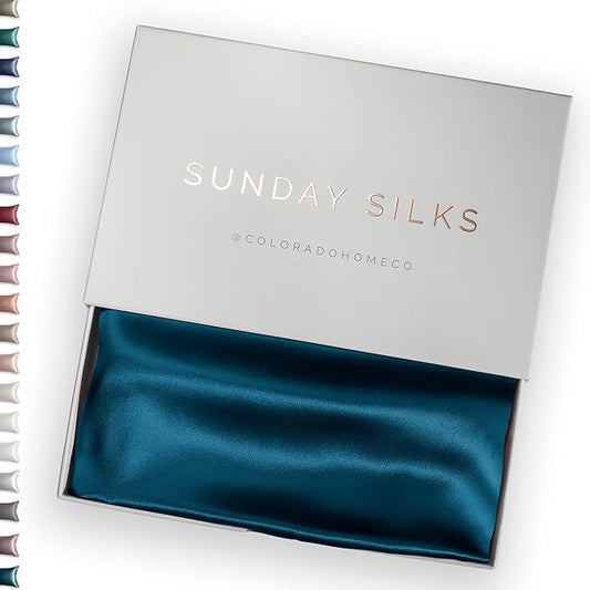 SUNDAYSILKS™ Premium Silk Pillow Cases | 100% Mulberry Silk Pillowcase with Zipper, All Sides Real 22 Momme Grade 6A Silk, Standard Queen, King Size [Midnight Blue] - Bloomnest