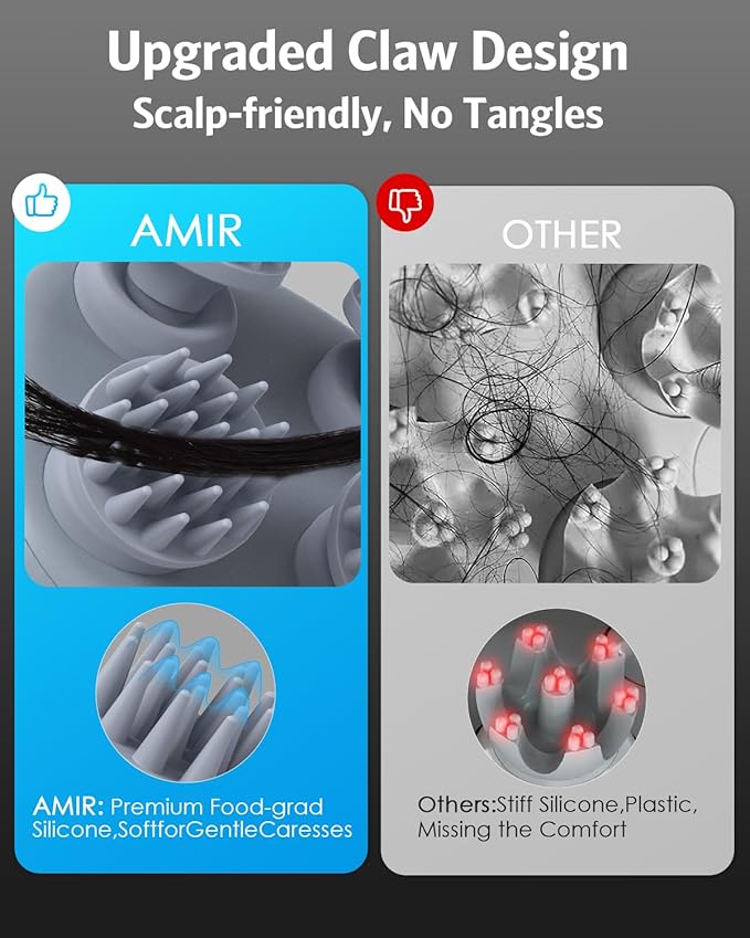 AMIR Electric Scalp Massager, Portable Head Scratcher with 96 Kneading Nodes, Handheld for Stress Relief and Pain Relief, Ideal Valentine‘s Day Gift for Her/Him (Black) AMIR