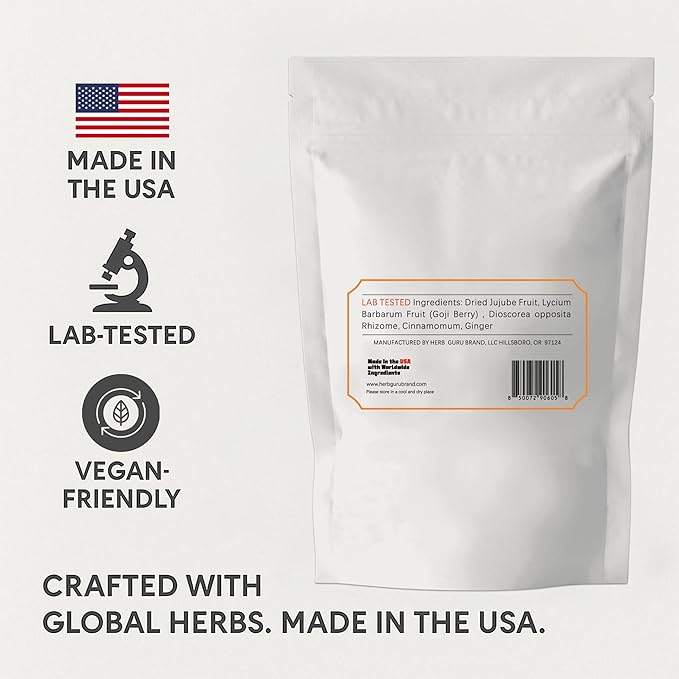 Herb Guru Inner Warmth Herbal Tea | Stomach Ease Blend With Ginger, Jujube, Goji Berry, Dioscorea, And Cinnamomum | Includes 5 Herbal Tea Bags | Digestion Teas For Daily Comfort And Wellness