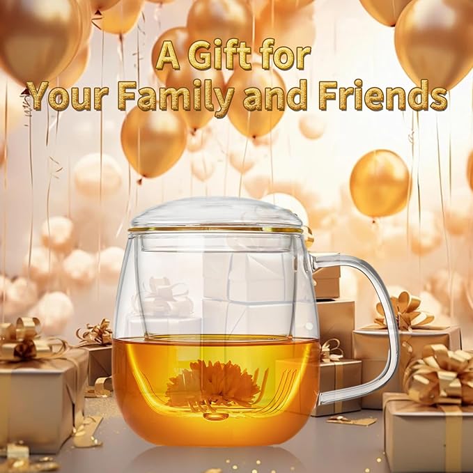 Large Glass Tea Cup, 25.6 oz Borosilicate Glass Tea Mug with Infuser and Lid, Clear Tea Cups for Brewing Scented Tea and Tea Bag - Bloomnest