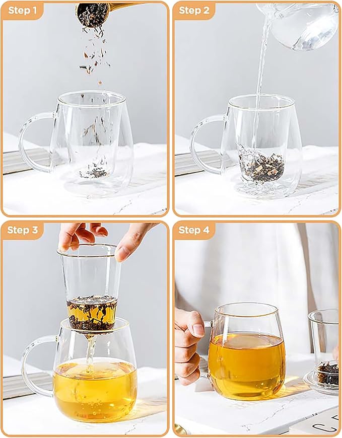 Lezero Glass Tea Cup with Strainer and Lid Gift Kit, Borosilicate Infuser Mugs with Filter for Blooming & Loose Leaf Tea, Heat Resistance, Lead-free, Microwave & Dishwasher Safe, 17oz - Bloomnest
