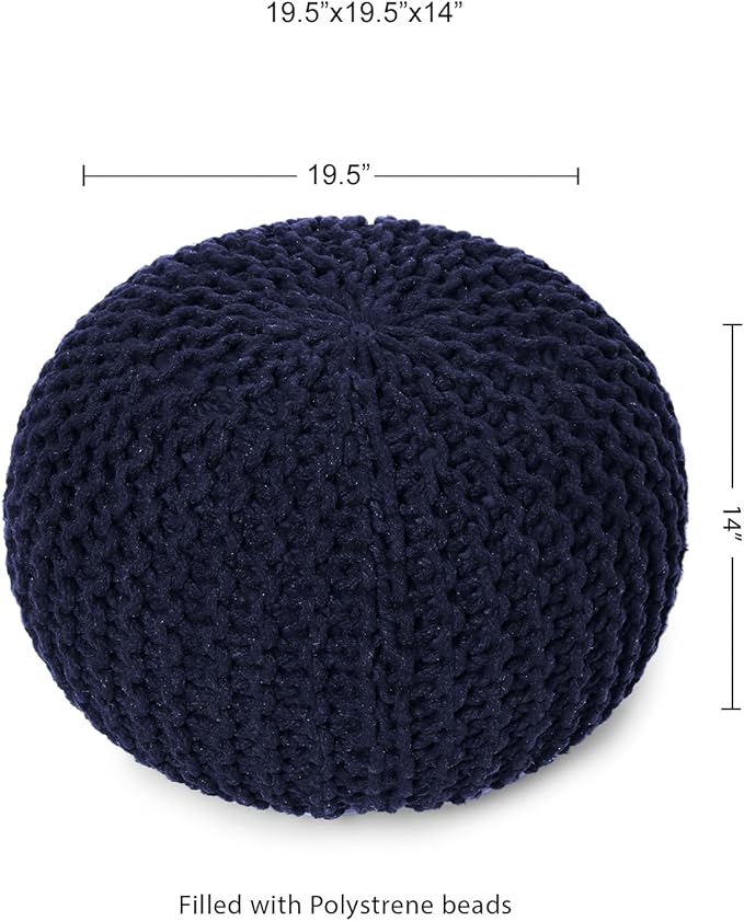 REDEARTH · Round Pouf Foot Stool Bean Bag Ottoman - Cable Knitted Cord Boho Pouffe - Poof Accent Bean Bag - Handmade by Artisans for Living Room - Bedroom (19.5"x19.5"x14") - Navy Blue - Bloomnest