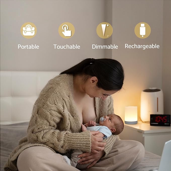 Touch Night Light for Baby Nursery, 3 Color Dimmable Night Light Battery Operated for Kids, Adult, Tap Nightlight Rechargeable, Cordless Small Lamp Portable for Bedroom, Bathroom, Nightstand, Hallway - Bloomnest