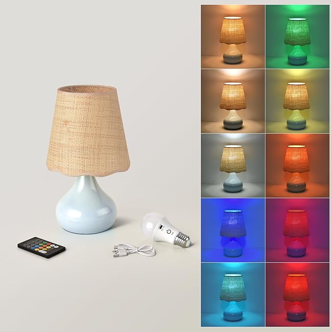 Cordless Table Lamp Rechargeable, Light Blue Mini Cute Table Lamp for Nightstand, Battery Operated Small Table Lamp for Small Spaces for Kitchen Counter, Bookshelf, Bedside, Bedroom, Living Room - Bloomnest
